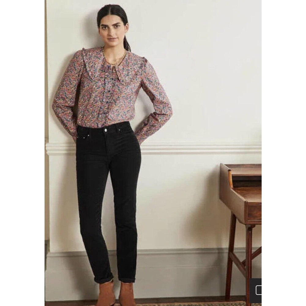 Boden Womens Corduroy Slim Straight Pants Flat Front Black Size 8R